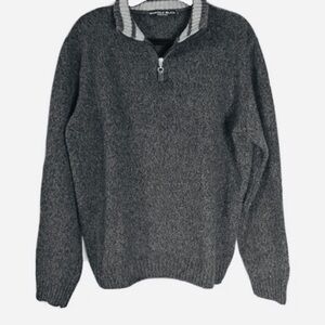 DANIELE BLASI Wool Pullover 1/4 Zip Sweater, charcoal gray
